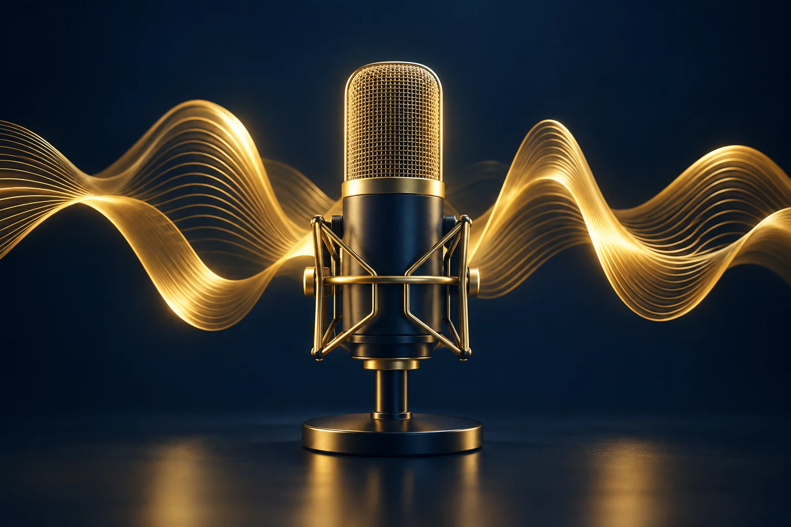 AI-generated studio microphone and sound waves